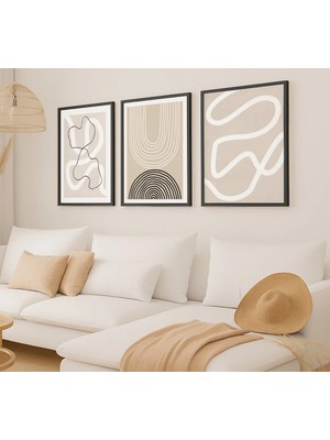 Voba Store 3 Parça Mdf Soyut Çerçeve Görünümlü Tablo Seti 84-1