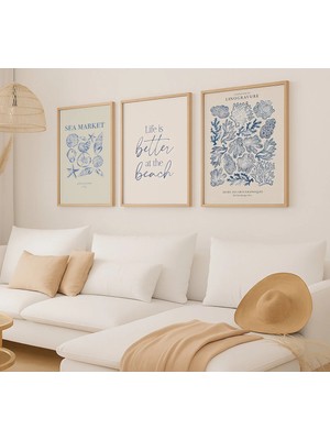 Voba Store 3 Parça Deniz Temalı Çerçeve Görünümlü Mdf Tablo Seti -79-1