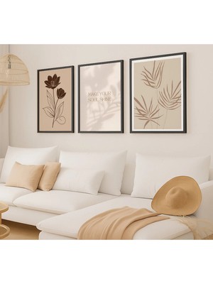 Voba Store 3 Parça Siyah Çerçeve Görünümlü Mdf Tablo Seti 87-1