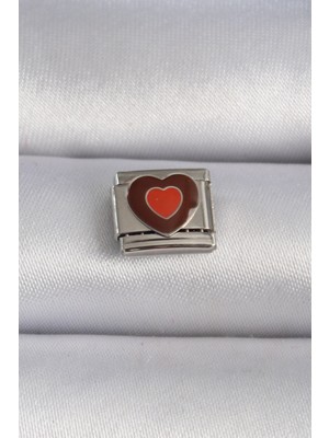 Youday Accessories 316L Çelik Gümüş Renk Kahverengi Kalp Işlemeli Charm