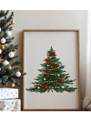 Voba Store Yeniyıl Temalı Çam Ağacı Baskılı Çerçeve Görünümüne Sahip Mdf Tablo -4
