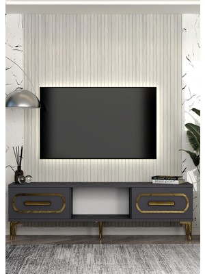 Demonte Decor 1408TV150DD-128 Tv Sehpası Antrasit-Altın