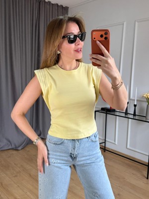 Size Özgü Sarı Omuz Şerit Taşlı Tshirt