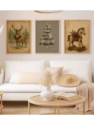 Voba Store 3 Parça Yılbaşı Konseptli Çerçeve Görünümlü Mdf Tablo Seti -120