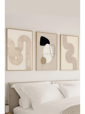 Voba Store 3 Parça Modern Çizgilere Sahip Çerçeve Görünümlü Mdf Tablo Seti -90
