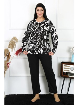 İlkyaz Fashion Kadın Büyük Beden Penye Uzun Kol Pijama Takım