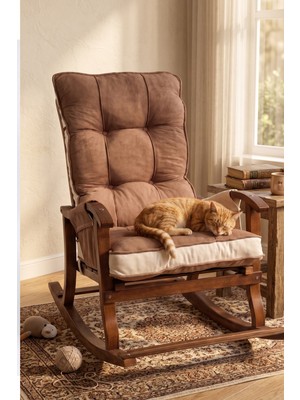 Reyo Venedik Sallanan Sandalye, Tv Koltuğu, Baba Koltuğu, Kitap Okuma Koltuğu Ceviz Ahşap, Kahve Krem