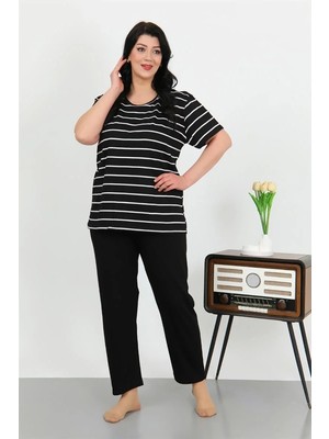 İlkyaz Fashion Kadın Büyük Beden Kısa Kol Penye Pijama Takımı Siyah