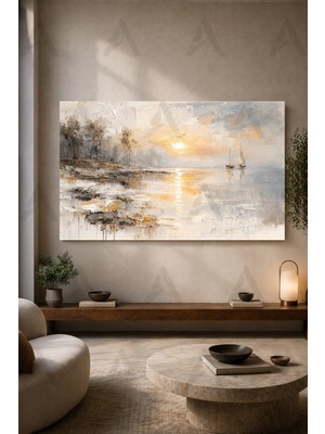 Artease Soyut Yağlı Boya Okyanus ve Tekneler Kanvas Tablo