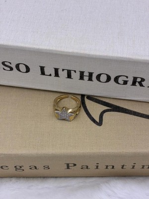 Hedef Bijuteri Gold Renk Zirkon Taşlı Yıldız Detaylı Özel Seri Ayarlanabilir Pirinç Yüzük T3