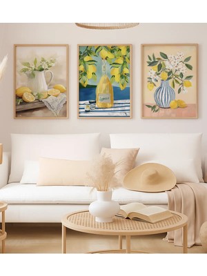Voba Store 3 Parça Vazo Temalı MDF Tablo Seti-76-1 15 x 20 Çerçevesiz Sarı Renkli Modern Dekor