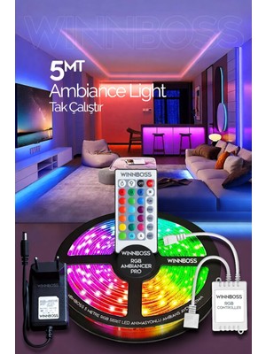 Gunkes Şerit LED 5 Metre Animasyonlu Tak Çalıştır Kumandalı Trafolu Rgb Şerit Işık Aydınlatma Parti LED WN1144