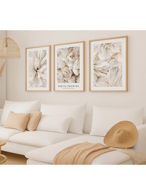Voba Store 3 Parça Çiçek Temalı Çerçeve Görünümlü Mdf Tablo Seti -95