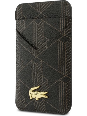 Lacoste Orjinal Lisanslı 2 Hazneli Pvc Karışık Monogram Desenli Magnetik Kartlık Kahverengi