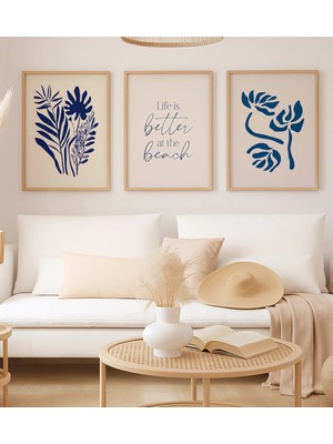 Voba Store 3 Parça Yazı Temalı Minimalist Çerçeve Görünümlü Mdf Tablo Seti-77-1