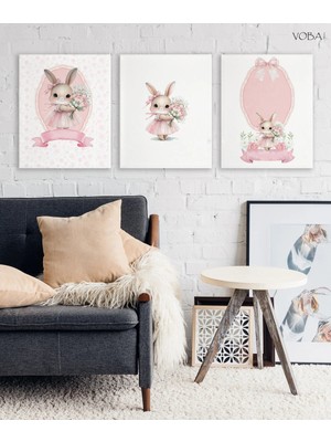 Voba Store 3 Parça Dekoratif Mdf Çocuk Odası Için Tavşanlı Tablo