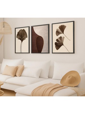 Voba Store 3 Parça Siyah Çerçeve Görünümlü Modern Mdf Tablo Seti 86-1