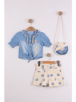 Joy Kids Kız Çocuk Vintage Rahat Takım (3-6yaş) (Mavi-Krem)