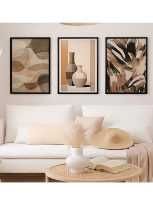 Voba Store 3 Parça Vazo Temalı Çerçeve Görünümlü Mdf Tablo Seeti -148