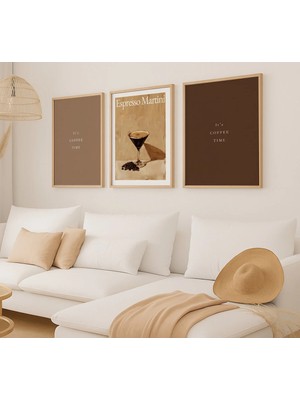 Voba Store 3 Parça Çerçeve Görünümlü Espresso Kahve Temalı Mdf Tablo Seti- 78-1