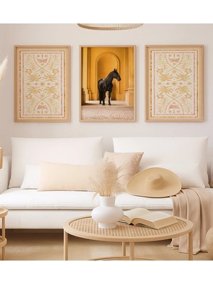 Voba Store 3 Parça At Temalı Çerçeve Görünümlü Mdf Tablo Seti-70