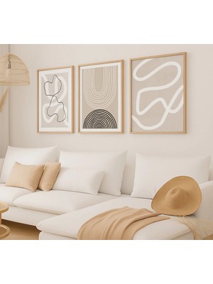 Voba Store 3 Parça Çerçeve Görünümlü Soyut Mdf Tablo Seti -85-1