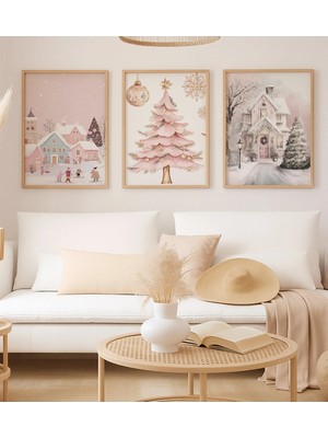 Voba Store 3 Parça Çocuk Odası Için Kar Konseptli Yılbaşı Temalı Mdf Tablo Seti -126