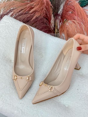 Erva'nın Butiği Bej Cilt (Mosscross) Toka Detay Kadın Stiletto