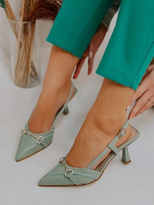 Erva'nın Butiği Mint Yeşil Deri (Moss) Toka Detay Kadın Stiletto