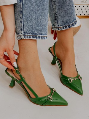 Erva'nın Butiği Yeşil Deri (Moss) Toka Detay Kadın Stiletto