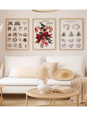 Voba Store 3 Parça Yılbaşı Temalı Çerçeve Görünümlü Mdf Tablo Seti