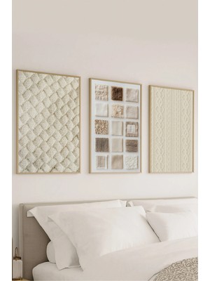 Voba Store 3 Parça Kış Yün ve Kumaş Temalı Çerçeve Görünümlü Modern Dekoratif Mdf Tablo Seti -134