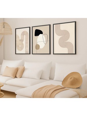 Voba Store 3 Parça Soyut Çerçeve Görünümlü Mdf Tablo Seti -91