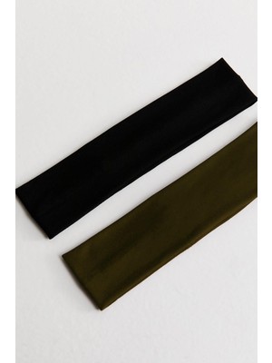 New Obsessions 2 Adet Siyah- Haki Elastan Jersey Saç Bandı