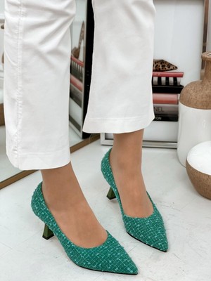 Erva'nın Butiği Yeşil Tüvit (Freda) Kadın Stiletto