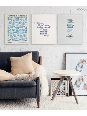 Voba Store 3 Parça Mdf Çiçek Tasarımlı Tablo Seti