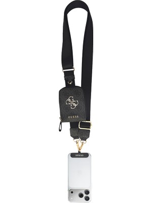 Guess Orjinal Lisanslı 4g Desenli Büyük Metal Logolu Omuz Askılı Purse El Çantası Siyah