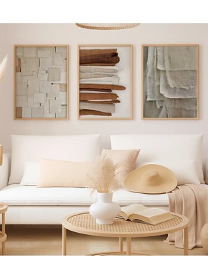 Voba Store Kumaş Detaylı Çerçeve Görünümlü Dekoratif Mdf Tablo SETİ-139