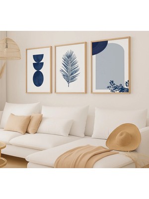 Voba Store 3 Parça Soyut Temalı Çerçeve Görünümlü Mdf Tablo Seti 94-1 Bej
