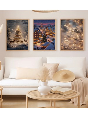 Voba Store 3 Parça Çerçeve Görünümlü Yılbaşı Temalı Mdf Tablo Seti -129