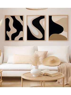 Voba Store 3 Parça Soyut Çerçeve Görünümlü Dekoratif Mdf Tablo Seti -145