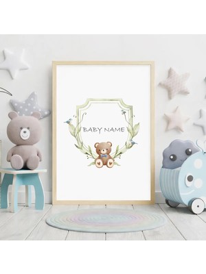 Voba Store Kişiselleştirilmiş Çocuk Odası Isimli Ayı Temalı Çerçeve Görünümüne Sahip Mdf Tablo-72