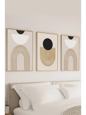 Voba Store Voba 3 Parça Çerçeve Görünümlü Bohem Minimal Mdf Tablo Seti/duvar DEKORU-100