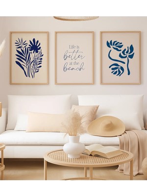 Voba Store 3 Parça Yazı Temalı Minimalist Çerçeve Görünümlü Mdf Tablo Seti-77-1