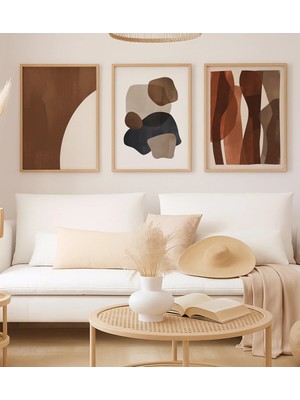 Voba Store Üçlü Modern Soyut Çerçeve Görünümlü Dekoratif Mdf Tablo Seti -147