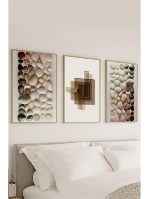 Voba Store 3 Parça Taş ve Cam Temalı Çerçeve Görünümlü Modern Mdf Tablo Seti -136