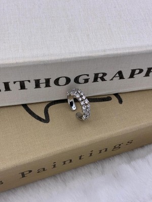 Hedef Bijuteri Gümüş Renk Iki Sıralı Yuvarlak Zirkon Taşlı Özel Seri Ayarlanabilir Pirinç Yüzük T4