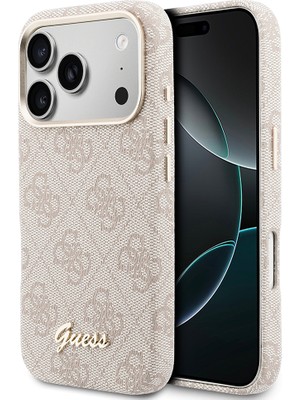 iPhone 17 Pro Max Kılıf Guess Lisanslı M-Safe Özellikli Script Yazı Logolu 4g Desenli Kapak Pembe