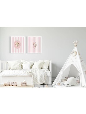 Voba Store 2 Parça Çocuk Odası Için Tavşan Temalı Mdf Tablo Seti