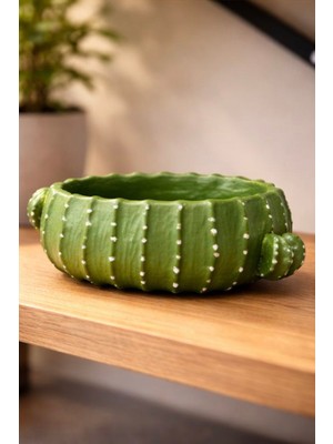 Kaktüs Tasarımlı Dekoratif Skulent Saksı – El Yapımı Yeşil Modern Çiçeklik